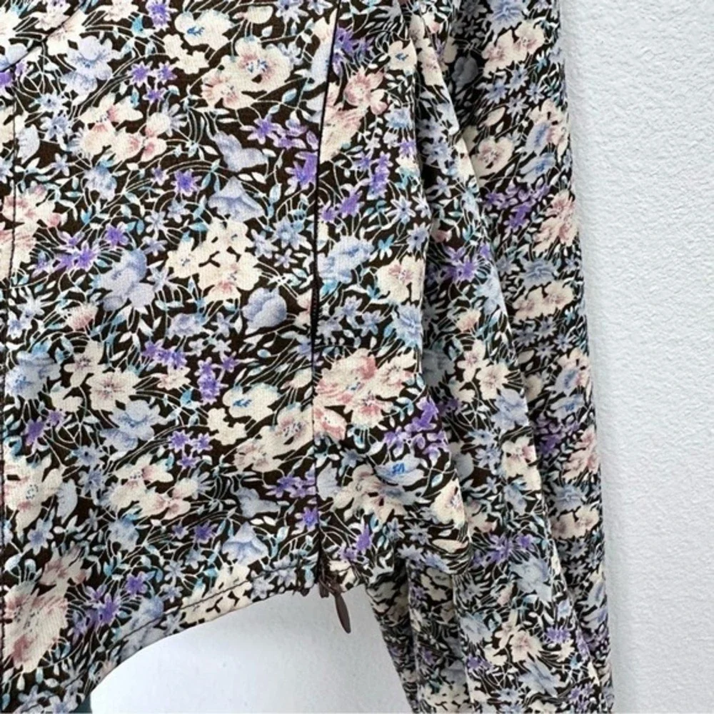 ASTR Ditsy Floral‎ Smocked Cropped Bodice Long Puff Sleeve Blouse Size S